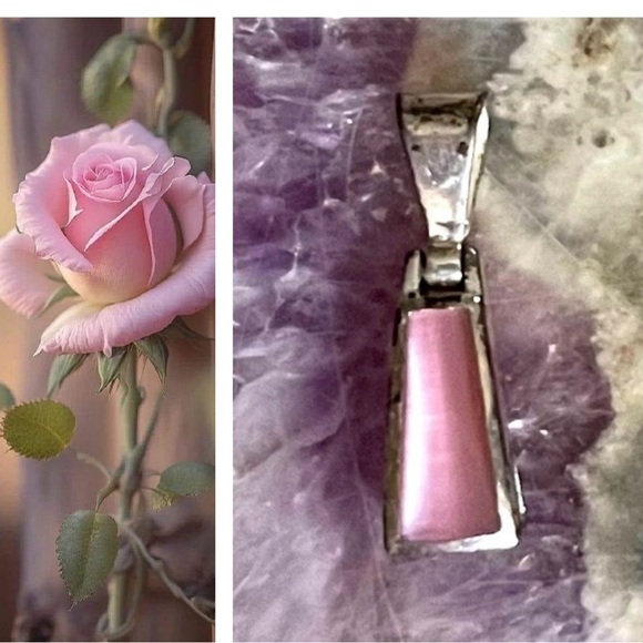 Elegant Pink Rose Quartz Sterling Silver Pendant Necklace - Picture 1 of 3